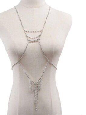 Silver Tassel Rhinestone Body Chain, Style #090575